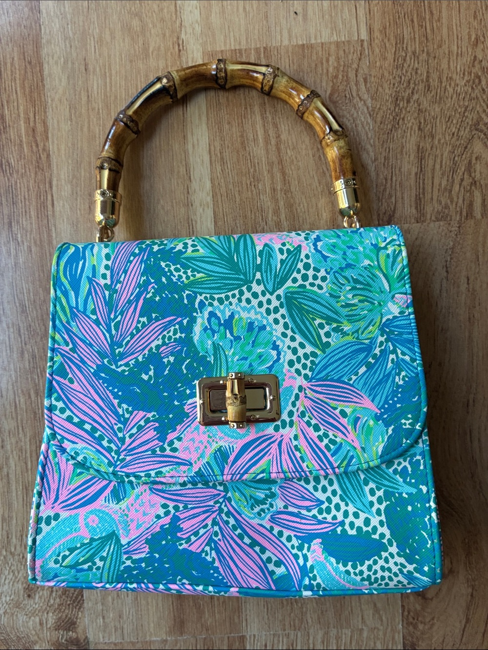 Lilly Pulitzer Botanical Green Holiday in the Sun Bamboo-Handle Bag